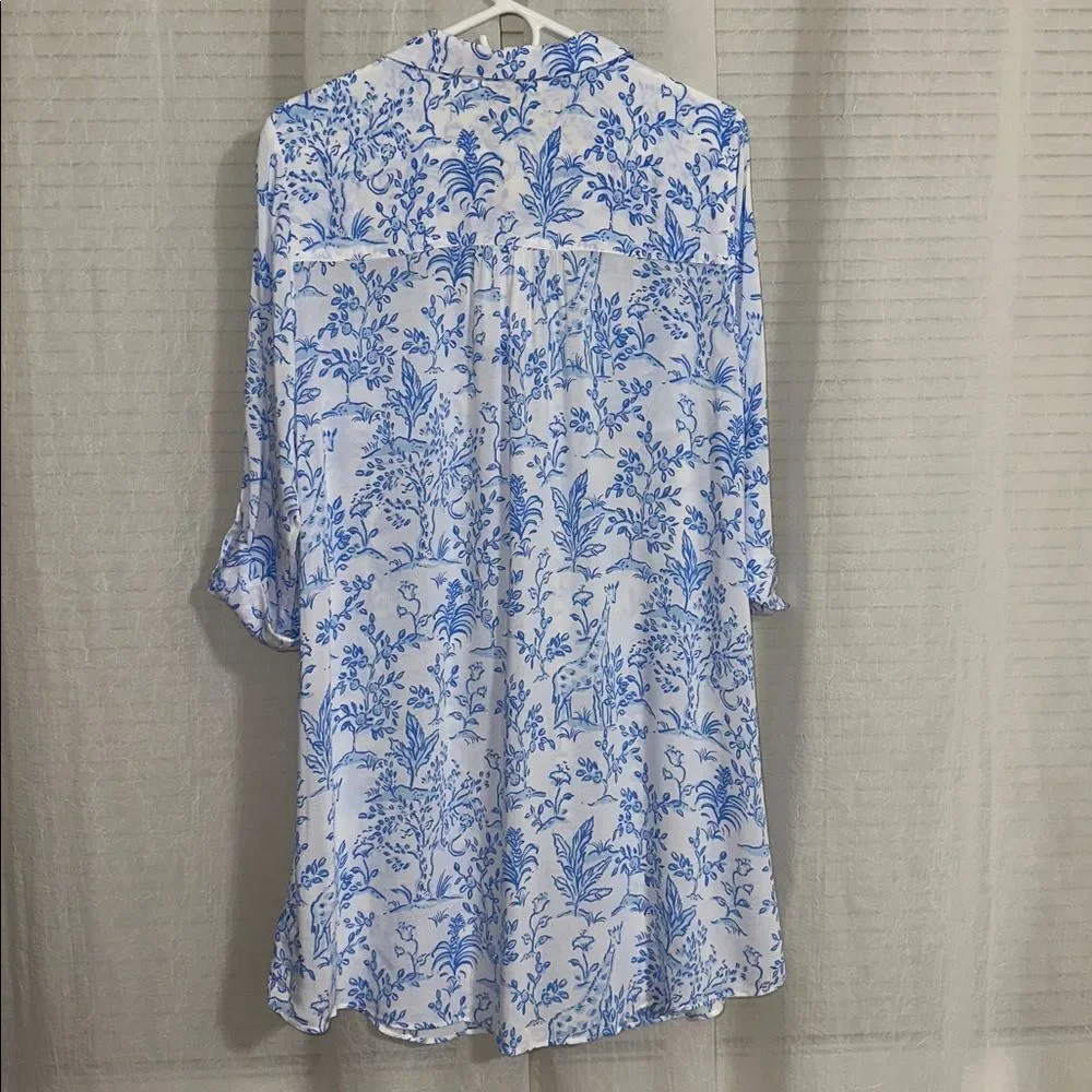 Lilly Pulitzer Natalie Resort White Blue Button Front Tab Sleeve Cover Up